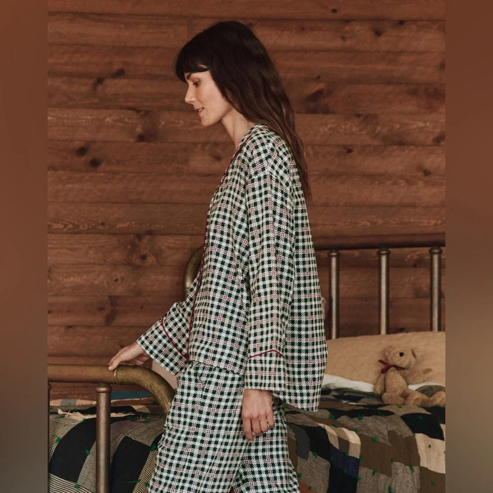 THE GREAT. SLEEP SET The Plaid Pajama Top and Pajama Bottoms Pants Winter Pine 1 - Picture 3 of 16